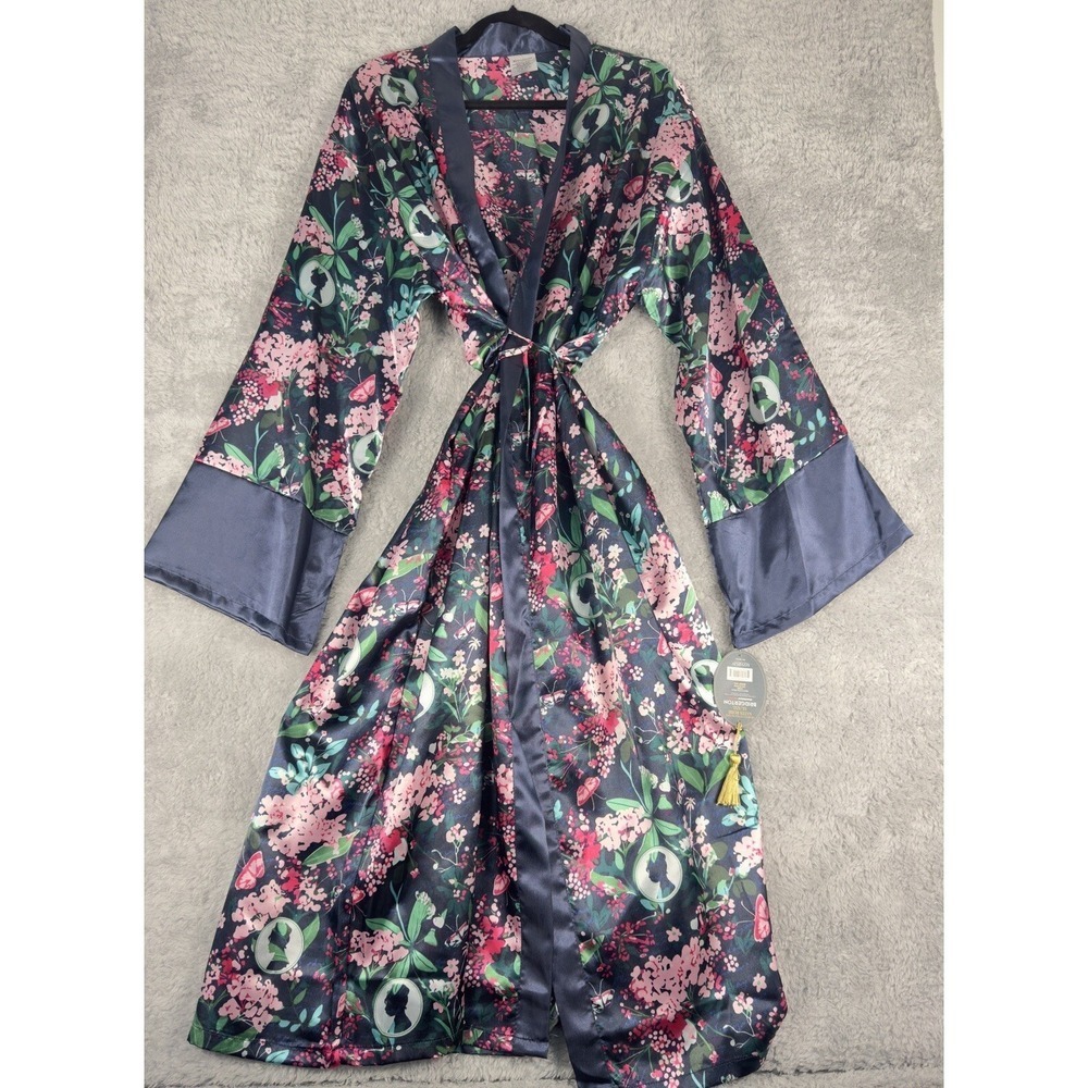 NWT Izzy & Liv Bridgerton Netflix Satin Robe Floral Cameo Navy XL/XXL